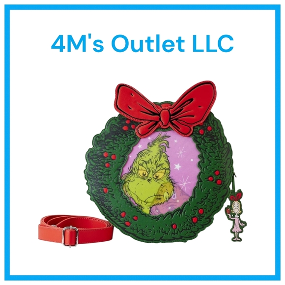Loungefly Handbags - Grinch Wreath Womans Bag with Red Strap